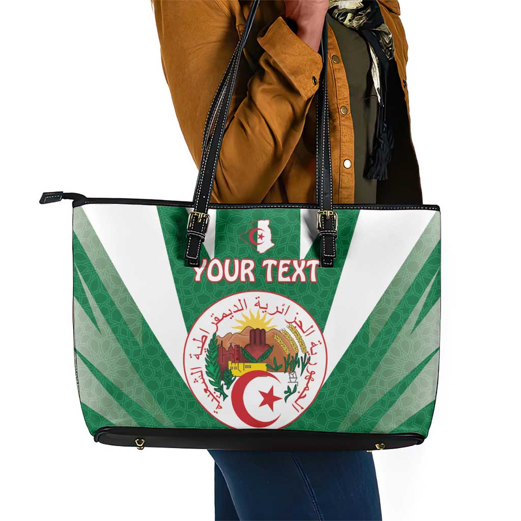 Personalised Afro Algeria Leather Tote Bag Coat Of Arms With Islamic Pattern