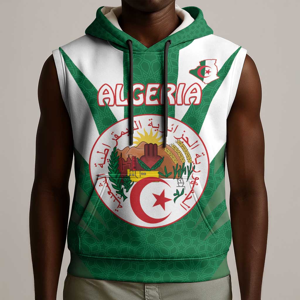 Personalised Afro Algeria Sleeveless Hoodie Coat Of Arms With Islamic Pattern - African Pride