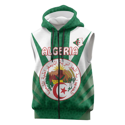 Personalised Afro Algeria Sleeveless Zip Hoodie Coat Of Arms With Islamic Pattern - African Pride