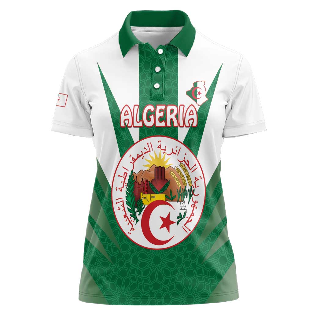 Personalised Afro Algeria Women Polo Shirt Coat Of Arms With Islamic Pattern