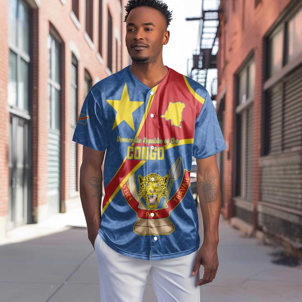 Personalised DR Congo Baseball Jersey Coat Of Arms With Map