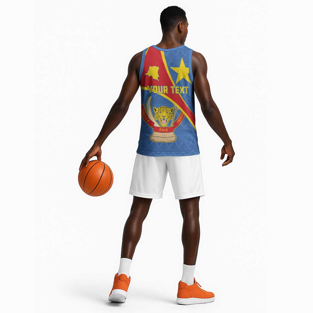 Personalised DR Congo Basketball Jersey Coat Of Arms With Map LT15