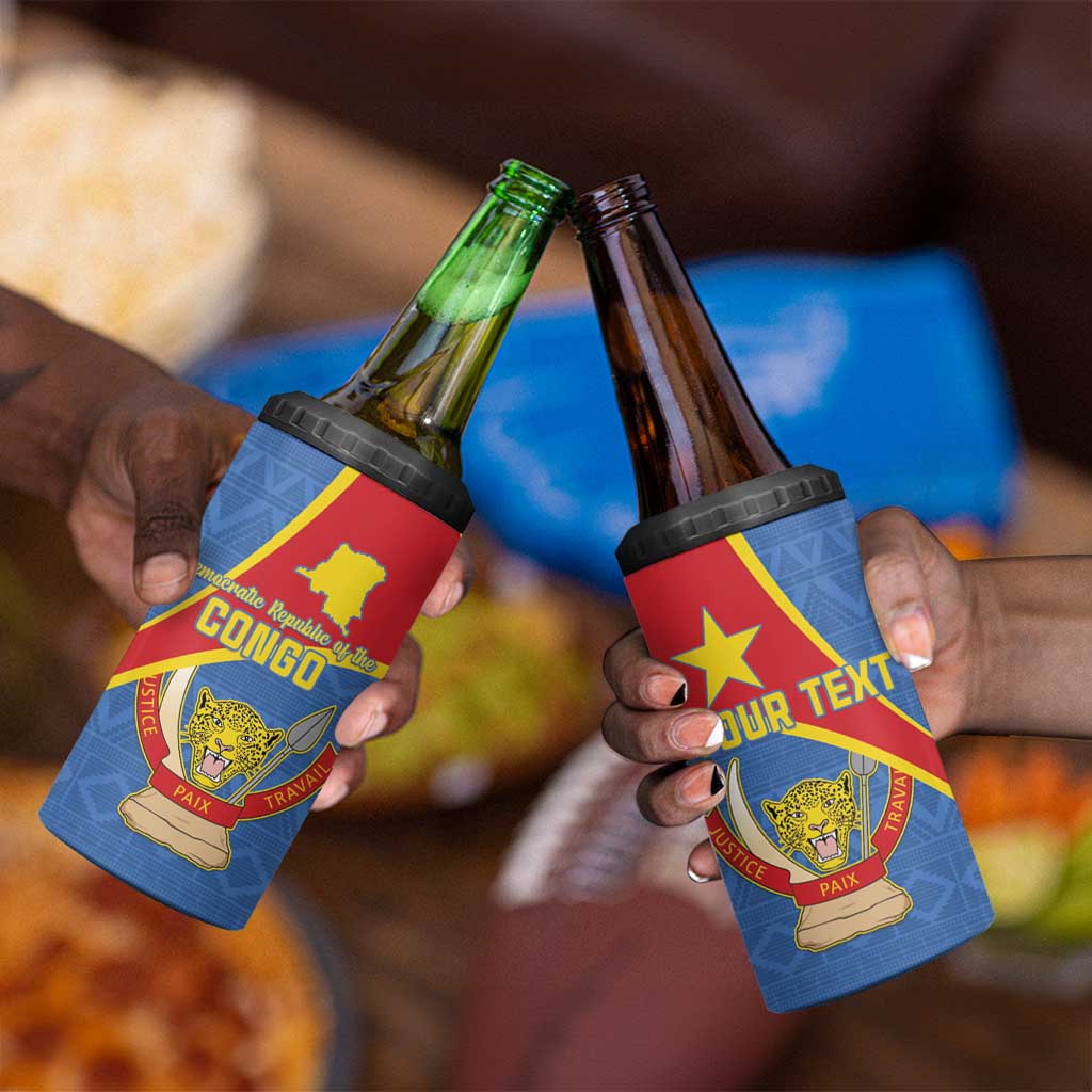 Personalised DR Congo 4 in 1 Can Cooler Tumbler Coat Of Arms With Map