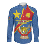 Personalised DR Congo Long Sleeve Button Shirt Coat Of Arms With Map