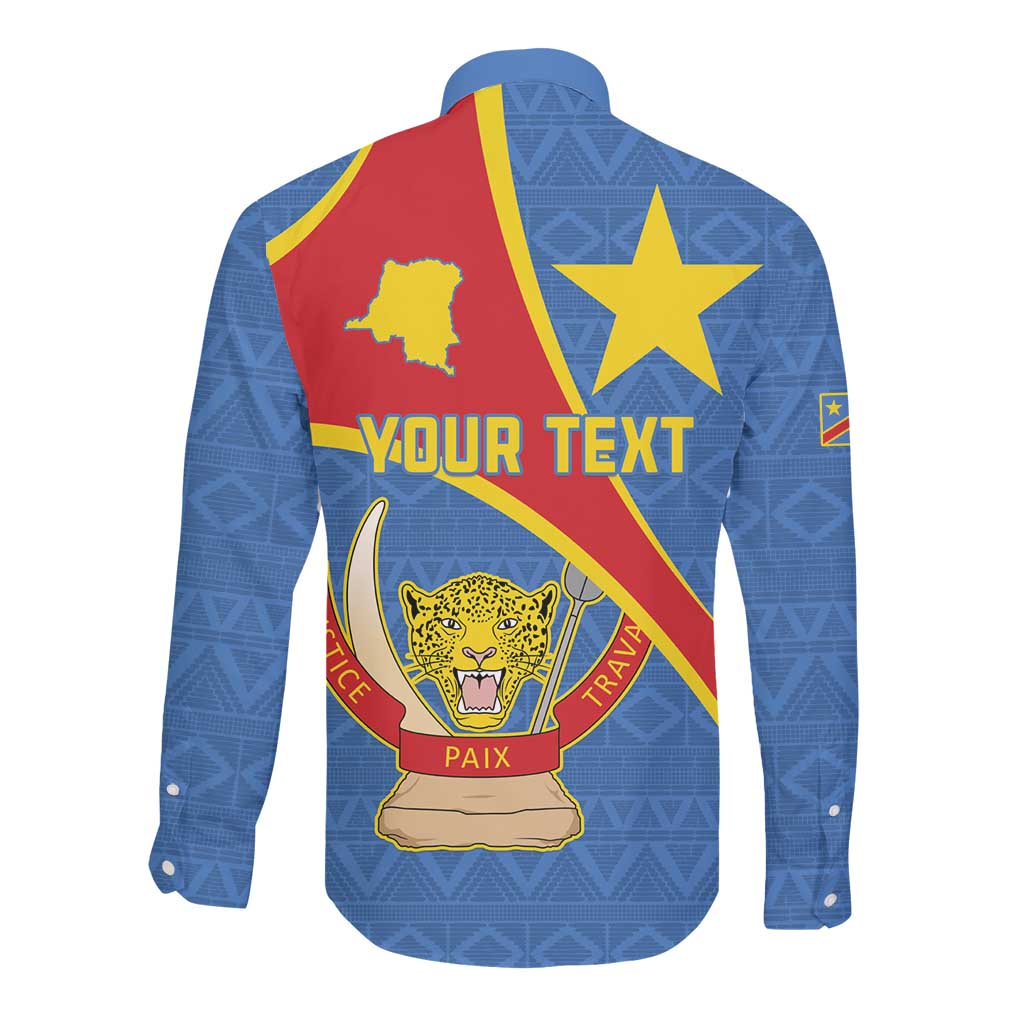 Personalised DR Congo Long Sleeve Button Shirt Coat Of Arms With Map