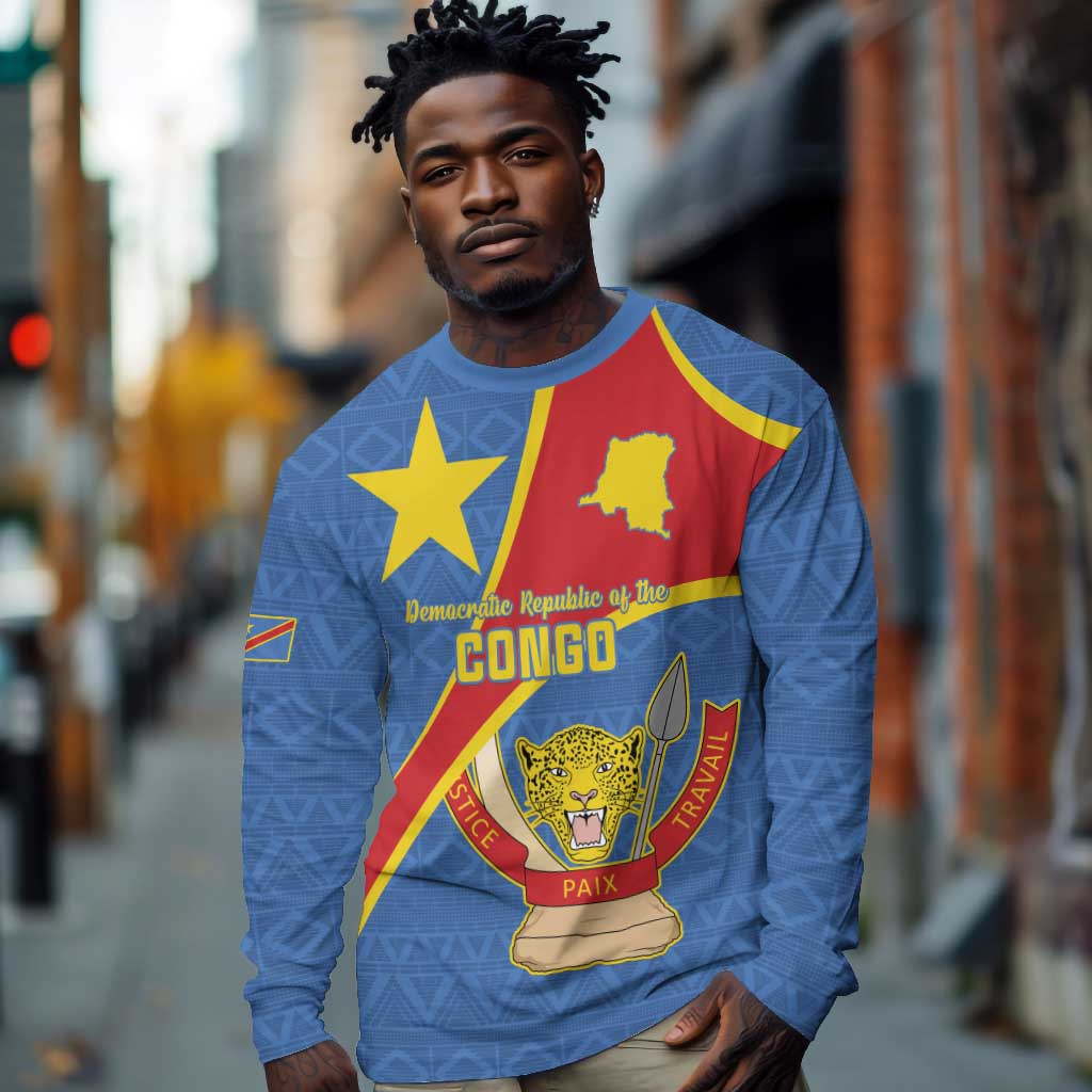 Personalised DR Congo Long Sleeve Shirt Coat Of Arms With Map