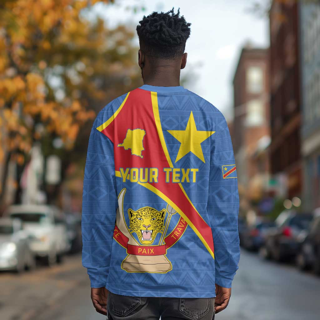 Personalised DR Congo Long Sleeve Shirt Coat Of Arms With Map