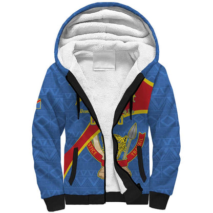 Personalised DR Congo Sherpa Hoodie Coat Of Arms With Map