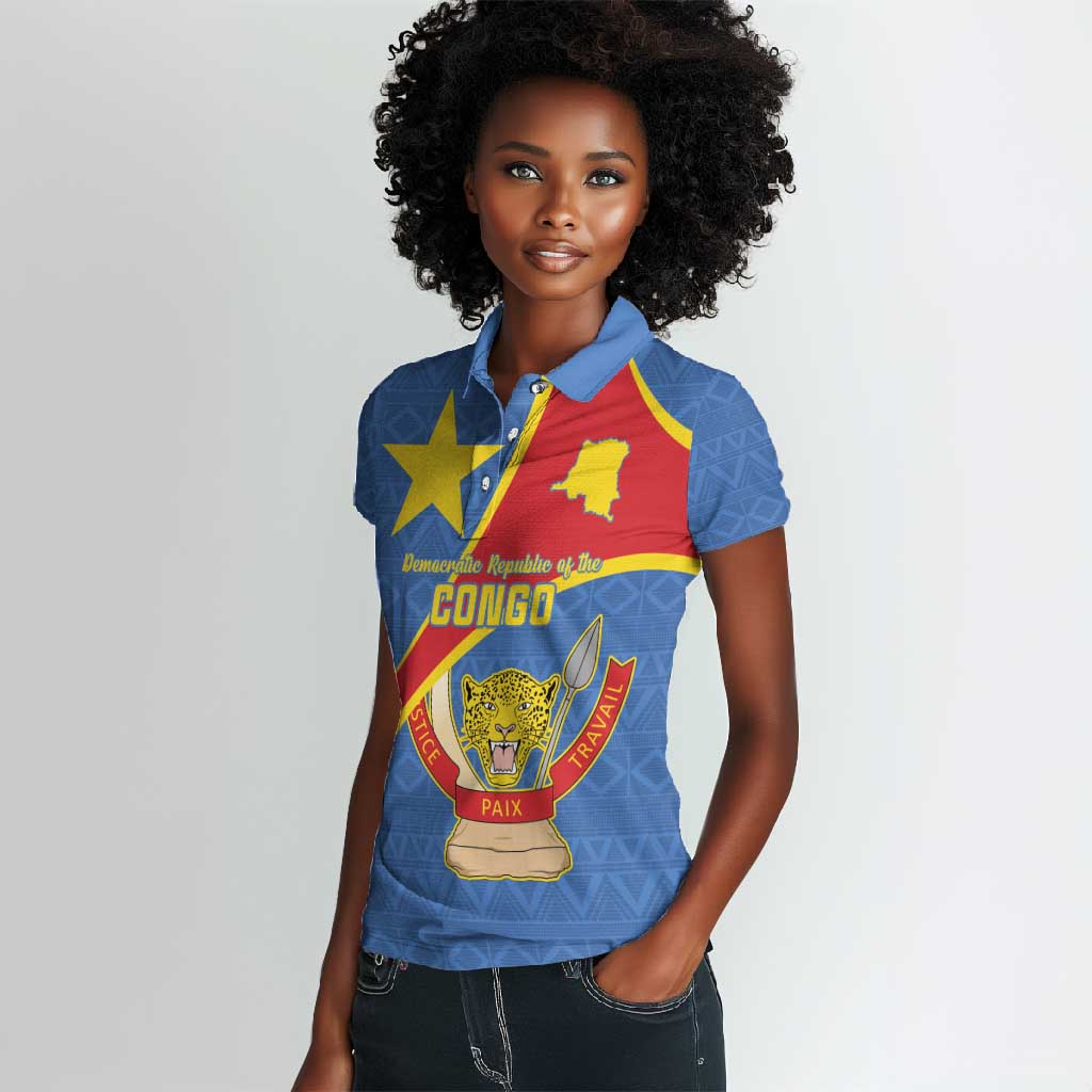 Personalised DR Congo Women Polo Shirt Coat Of Arms With Map