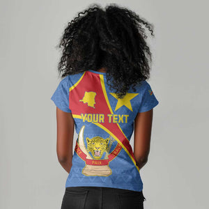Personalised DR Congo Women V-Neck T-Shirt Coat Of Arms With Map