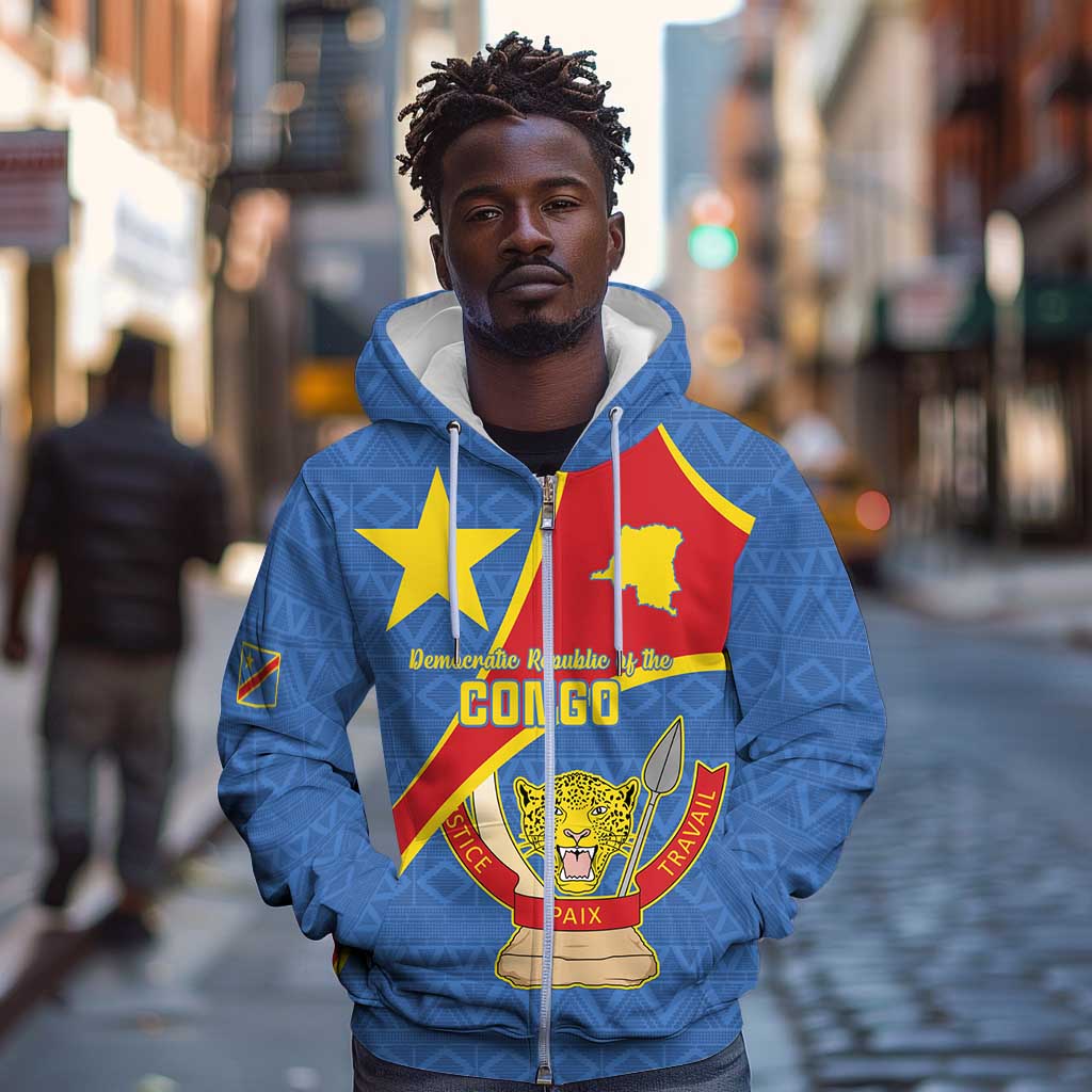 Personalised DR Congo Zip Hoodie Coat Of Arms With Map