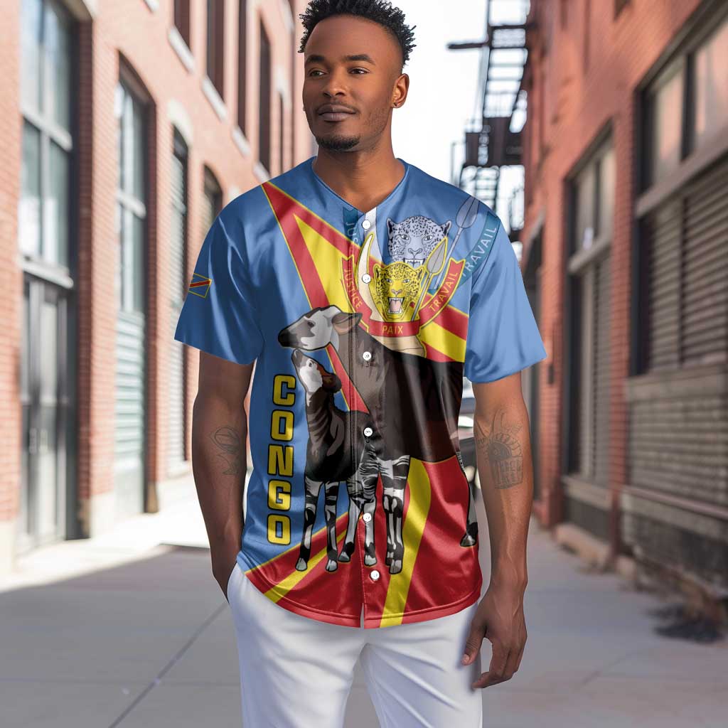 DR Congo Baseball Jersey Okapi Coat Of Arms