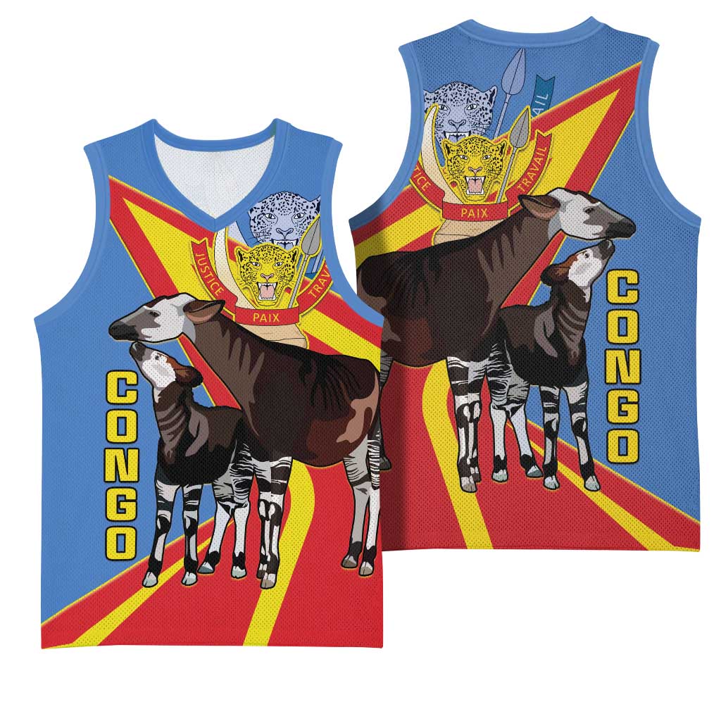 DR Congo Basketball Jersey Okapi Coat Of Arms LT15
