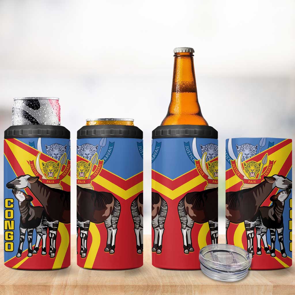 DR Congo 4 in 1 Can Cooler Tumbler Okapi Coat Of Arms