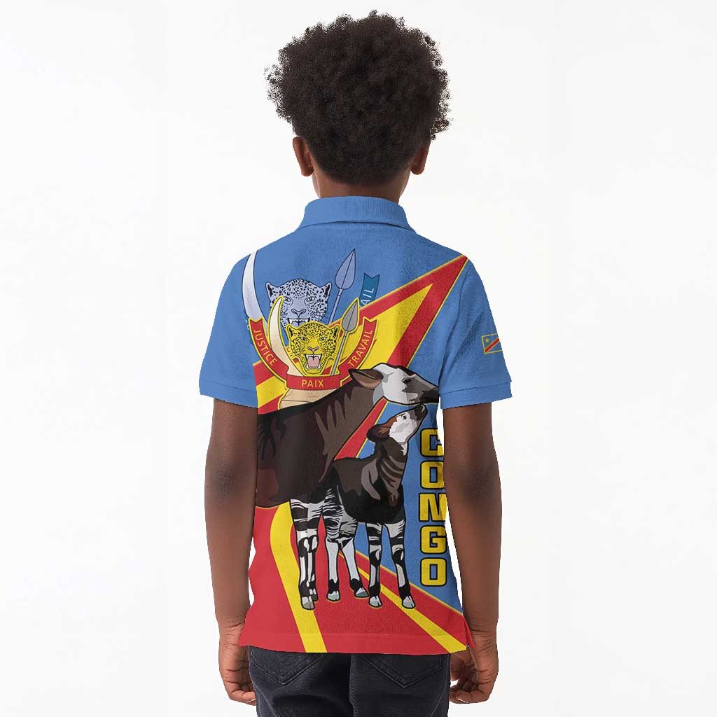 DR Congo Kid Polo Shirt Okapi Coat Of Arms