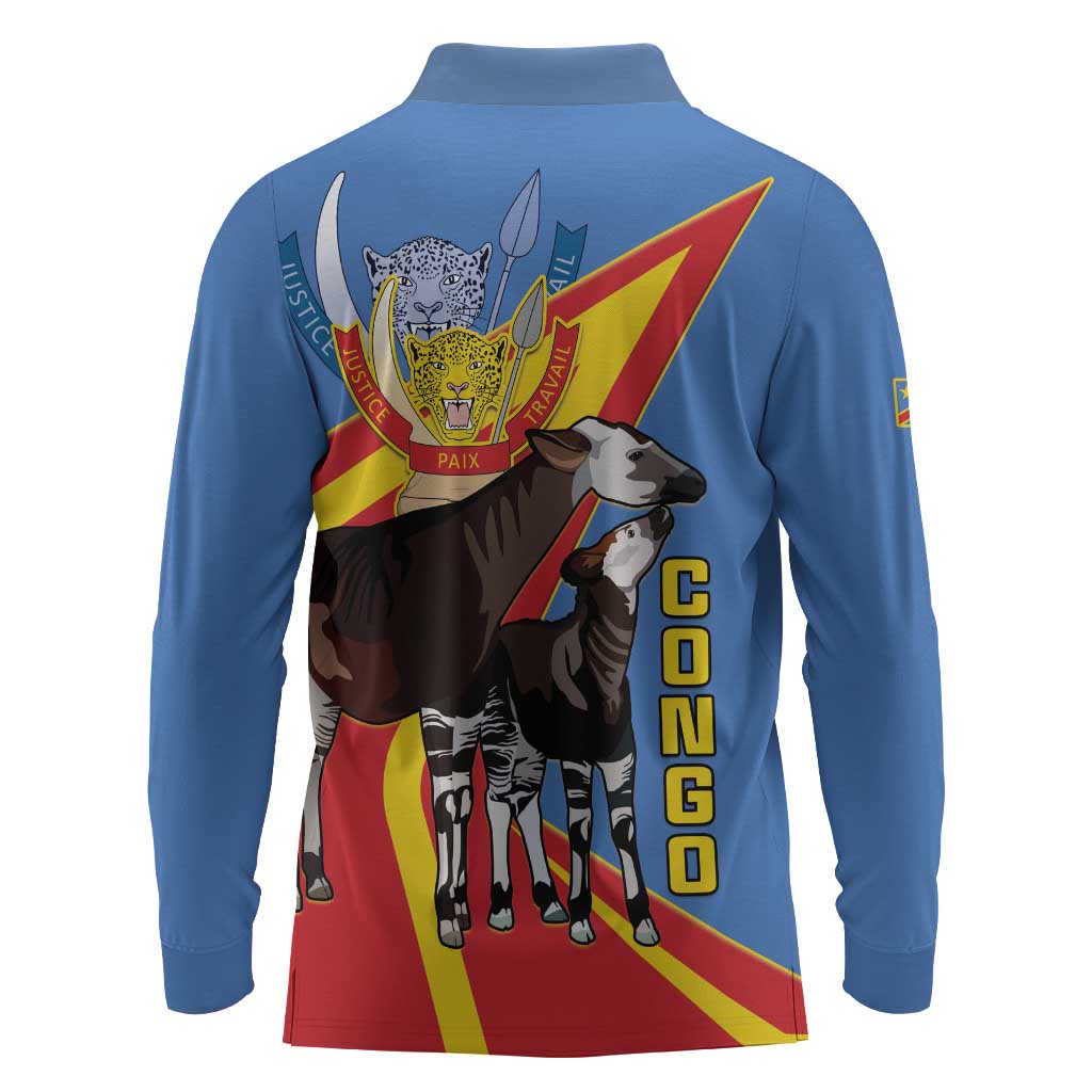 DR Congo Long Sleeve Polo Shirt Okapi Coat Of Arms