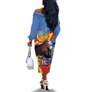 DR Congo Off The Shoulder Long Sleeve Dress Okapi Coat Of Arms