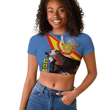 DR Congo Raglan Cropped T shirt Okapi Coat Of Arms