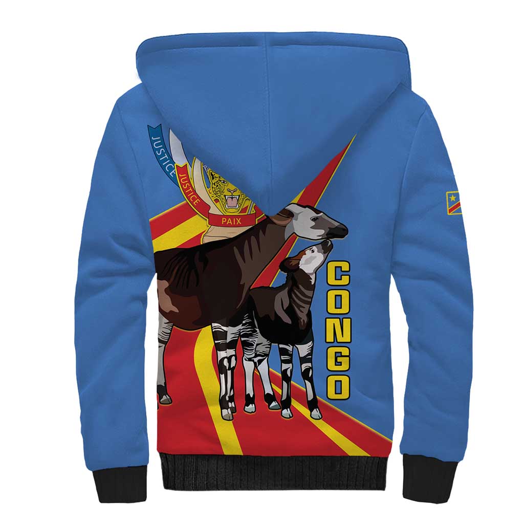 DR Congo Sherpa Hoodie Okapi Coat Of Arms
