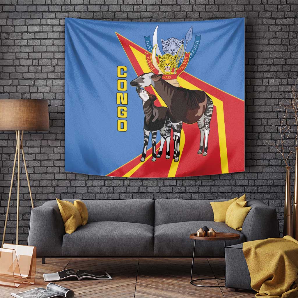 DR Congo Tapestry Okapi Coat Of Arms