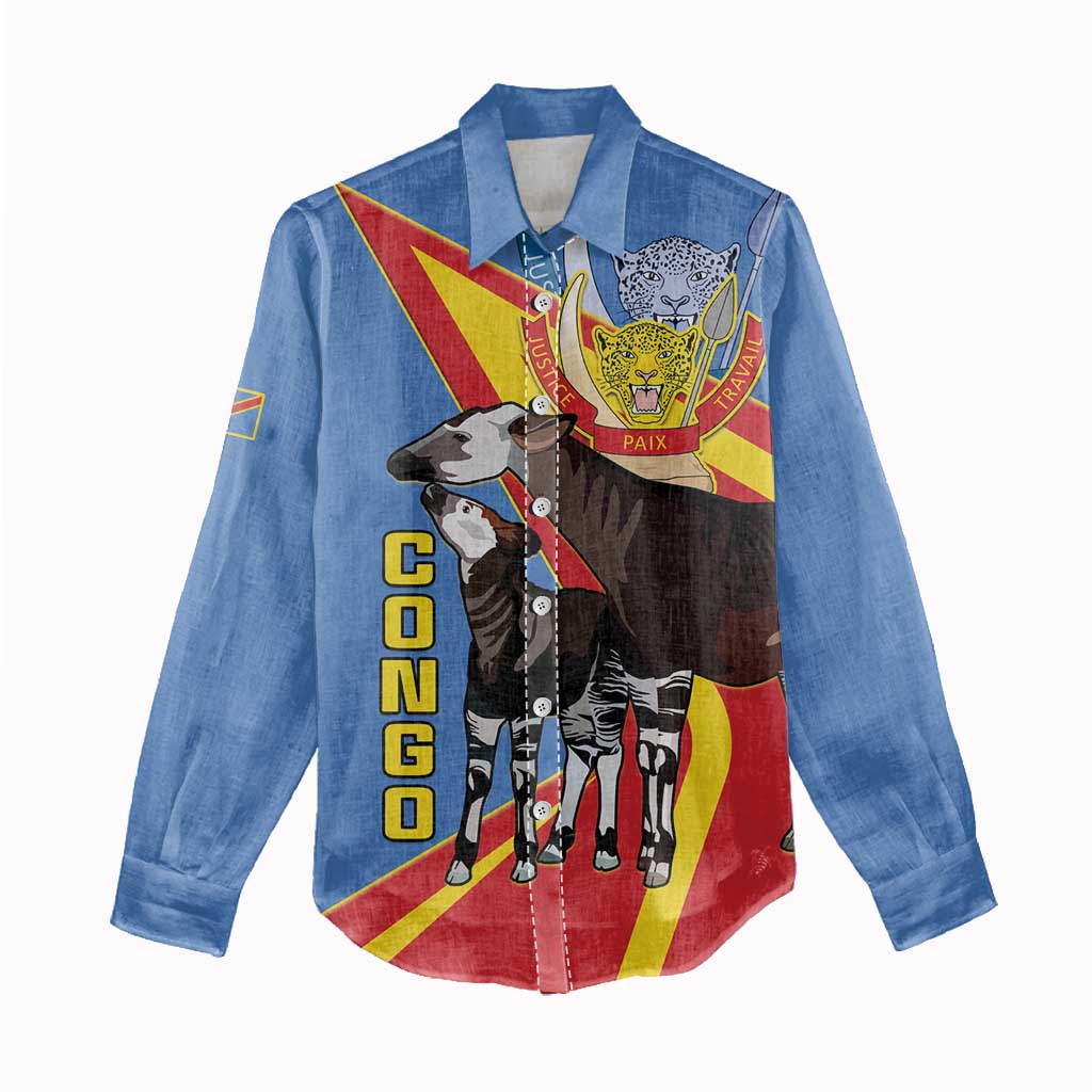 DR Congo Women Casual Shirt Okapi Coat Of Arms