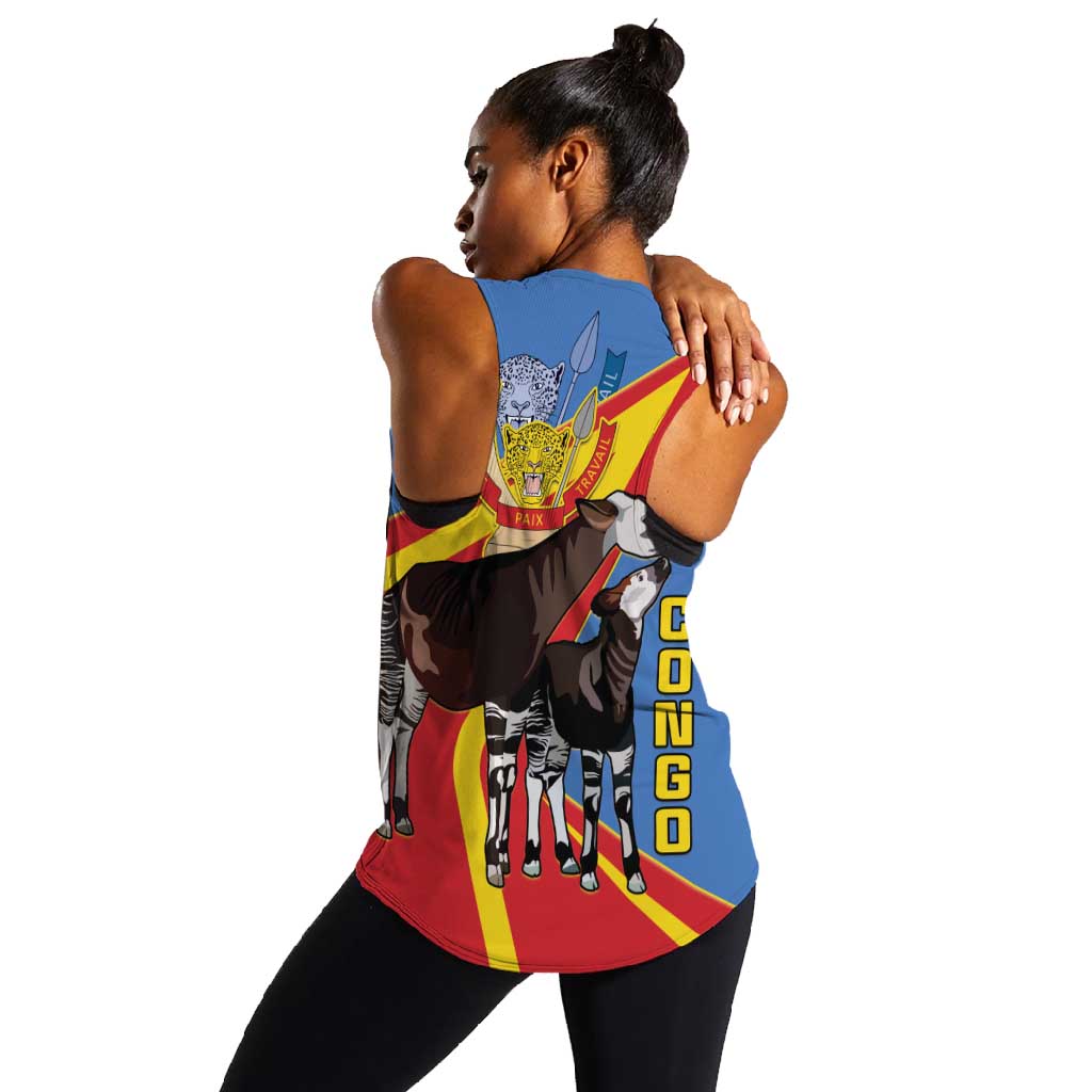 DR Congo Women Racerback Tank Okapi Coat Of Arms