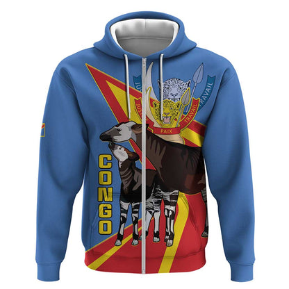 DR Congo Zip Hoodie Okapi Coat Of Arms