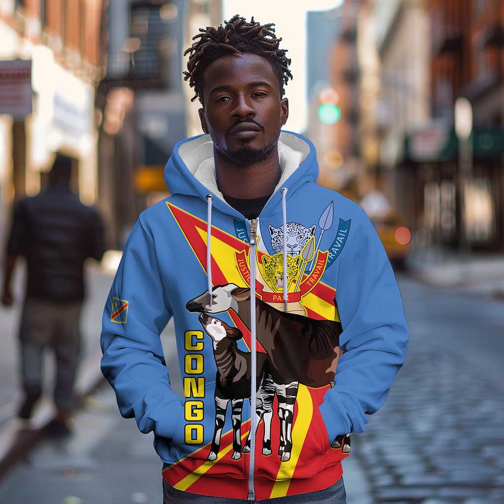 DR Congo Zip Hoodie Okapi Coat Of Arms