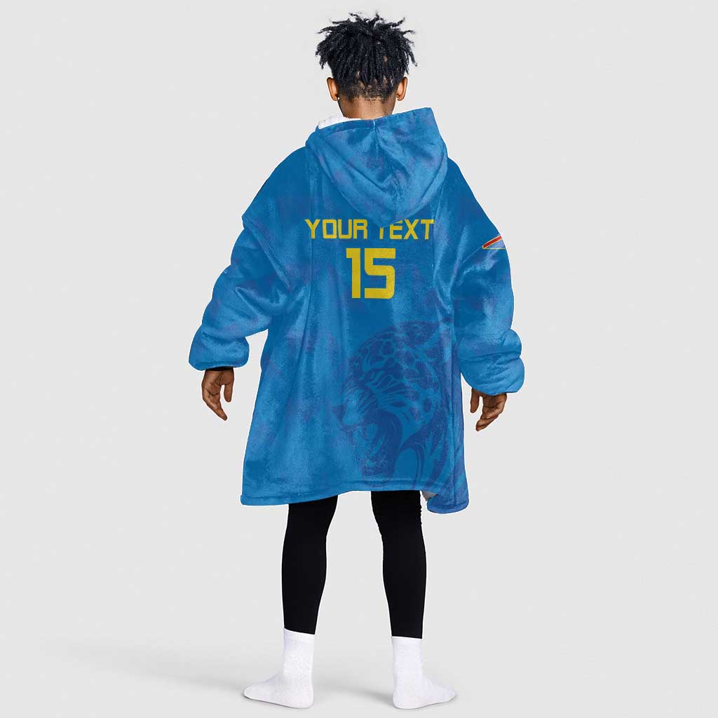 DR Congo Football Custom Kid Wearable Blanket Hoodie Go Champions