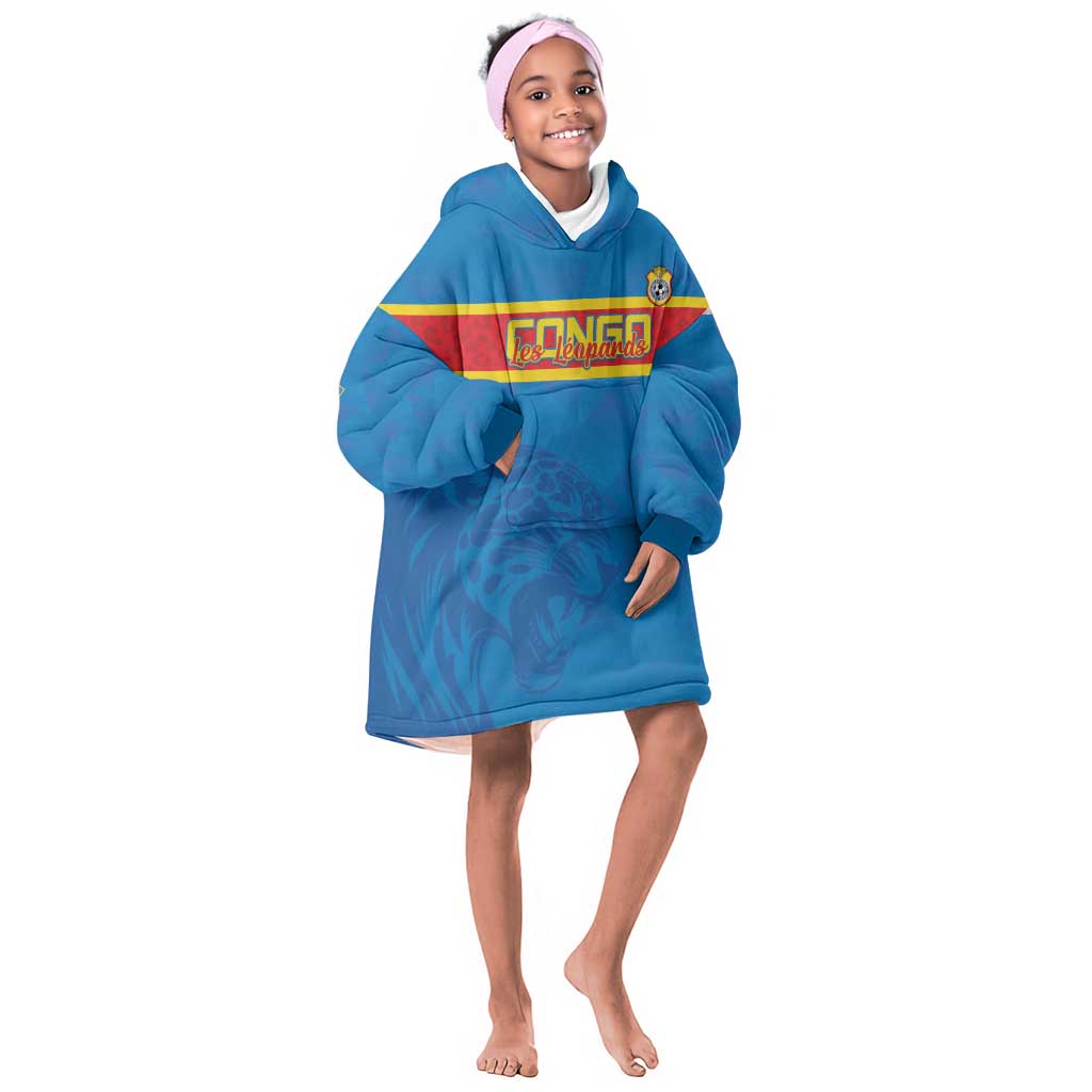 DR Congo Football Custom Kid Wearable Blanket Hoodie Go Champions