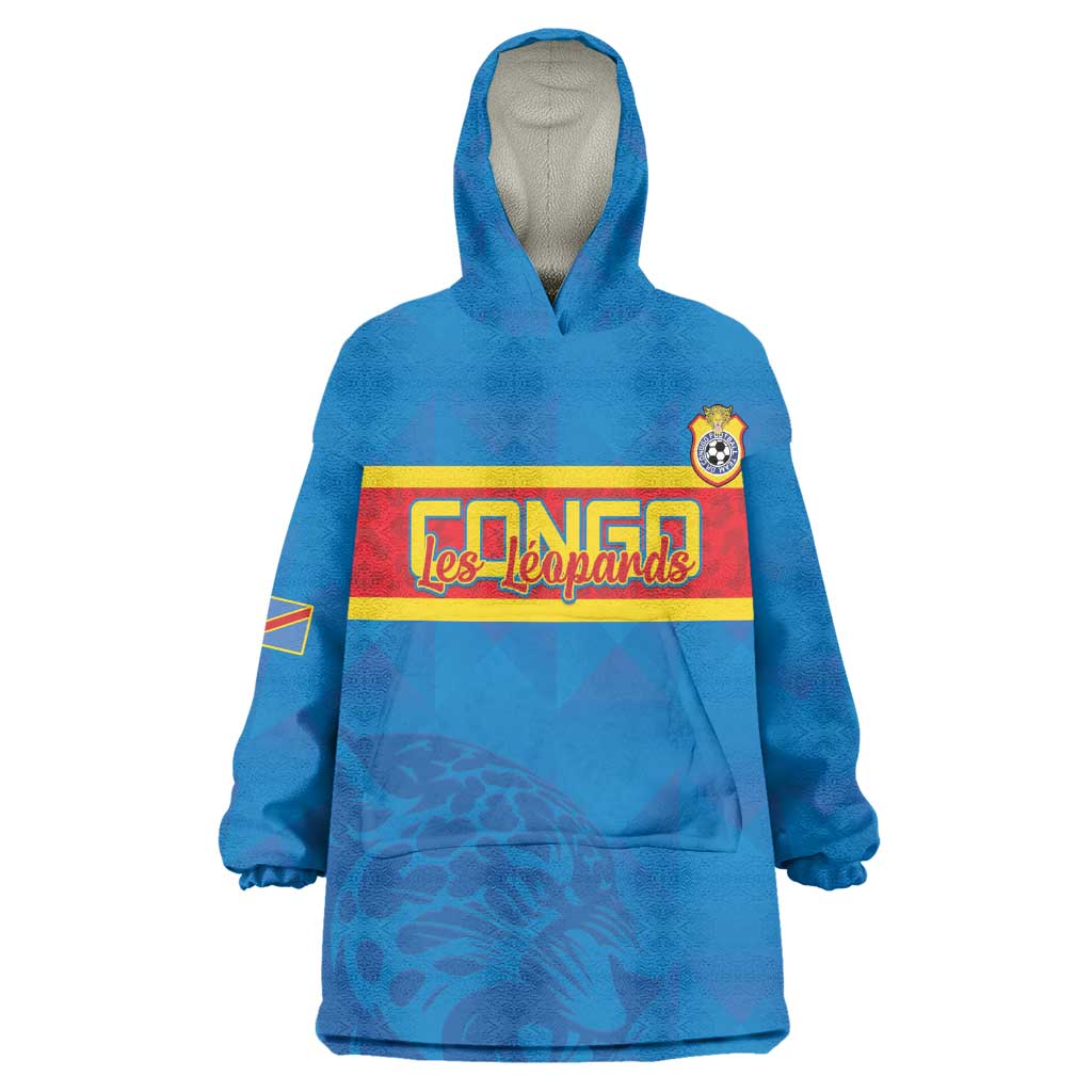 DR Congo Football Custom Kid Wearable Blanket Hoodie Go Champions