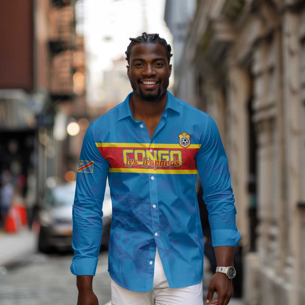 DR Congo Football Custom Long Sleeve Button Shirt Go Champions