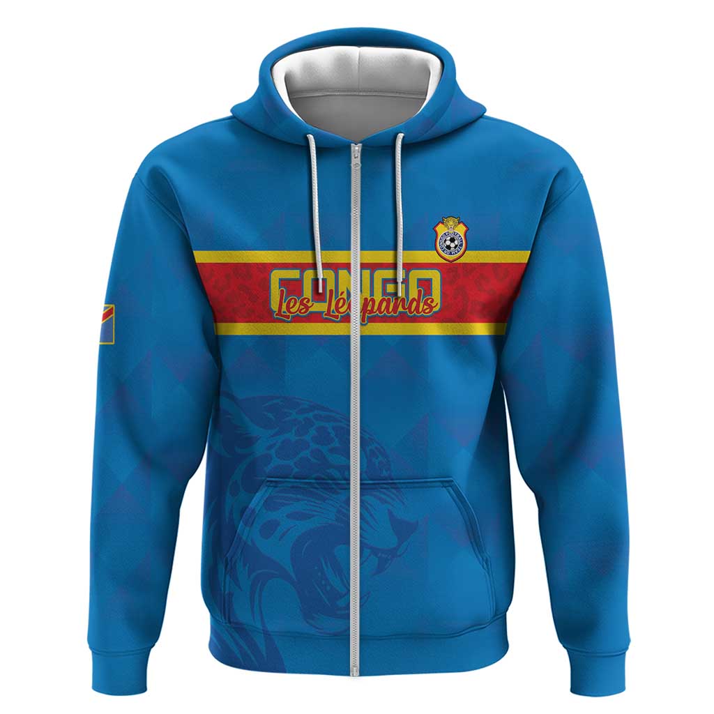 DR Congo Football Custom Zip Hoodie Go Champions