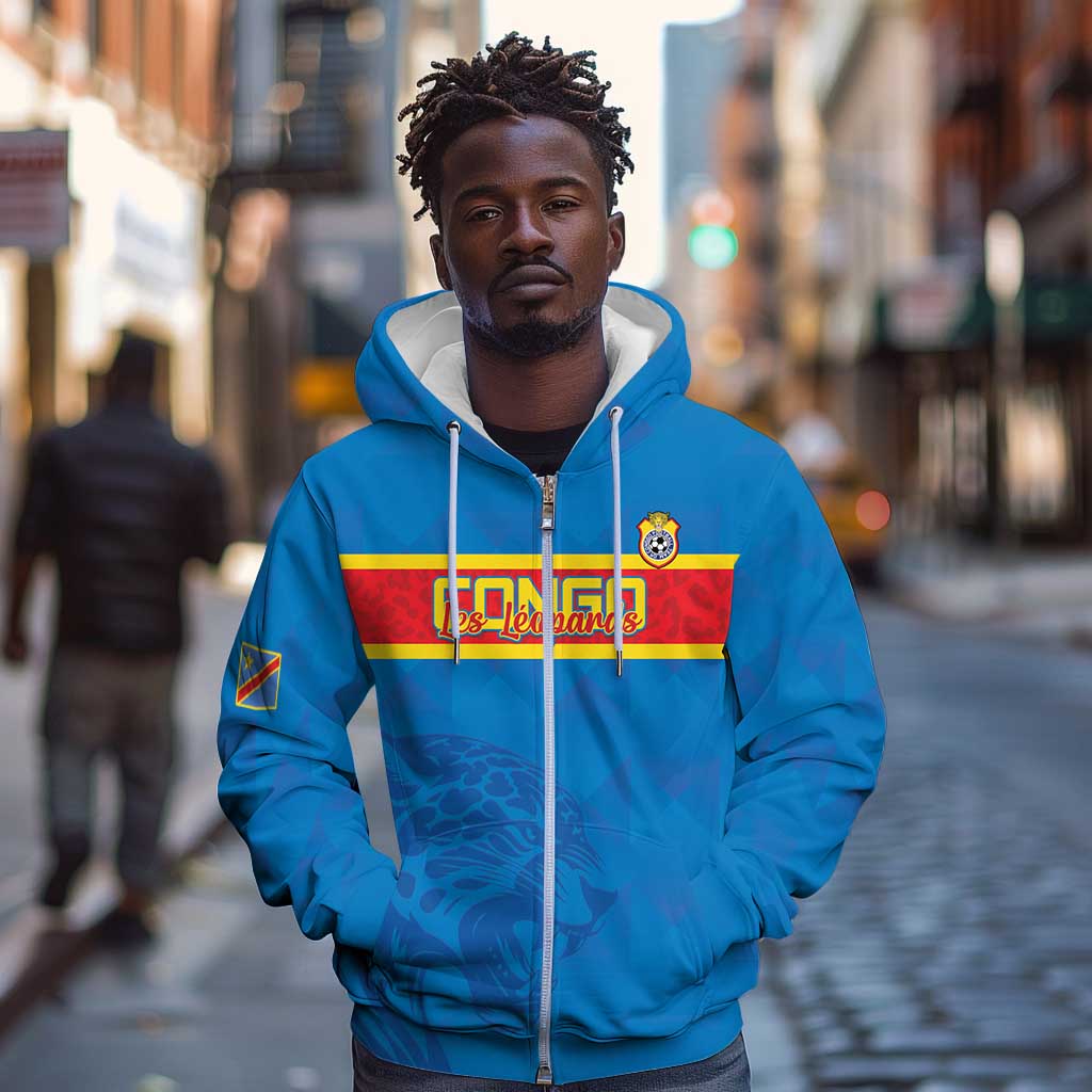 DR Congo Football Custom Zip Hoodie Go Champions