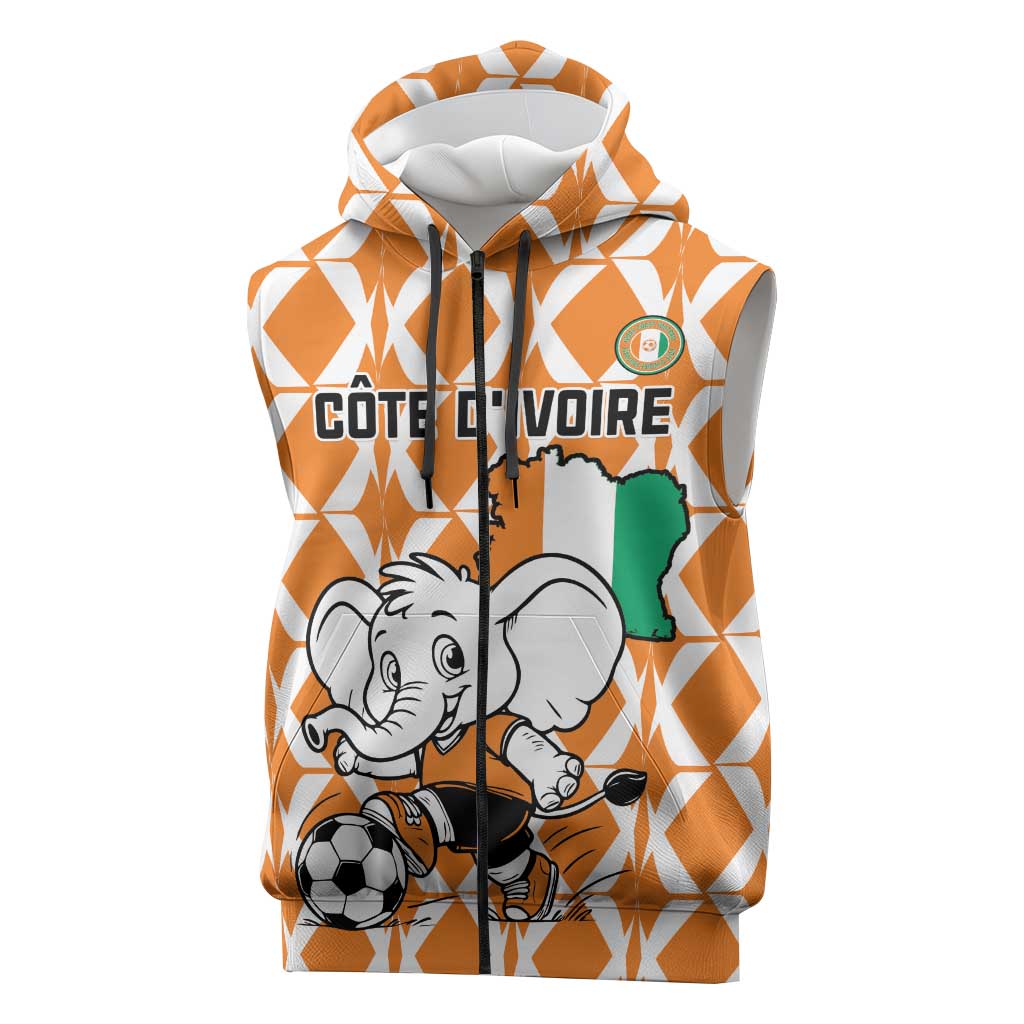 Custom Ivory Coast Football Sleeveless Zip Hoodie Go Champions - African Pride
