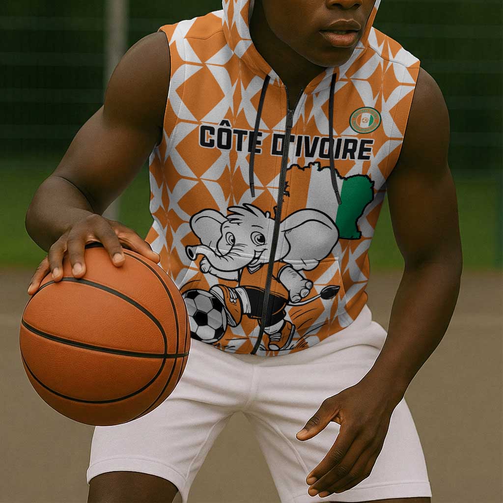 Custom Ivory Coast Football Sleeveless Zip Hoodie Go Champions - African Pride