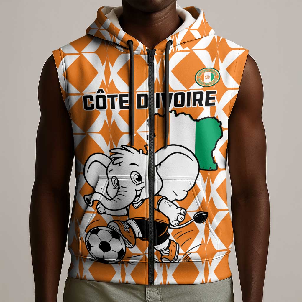 Custom Ivory Coast Football Sleeveless Zip Hoodie Go Champions - African Pride