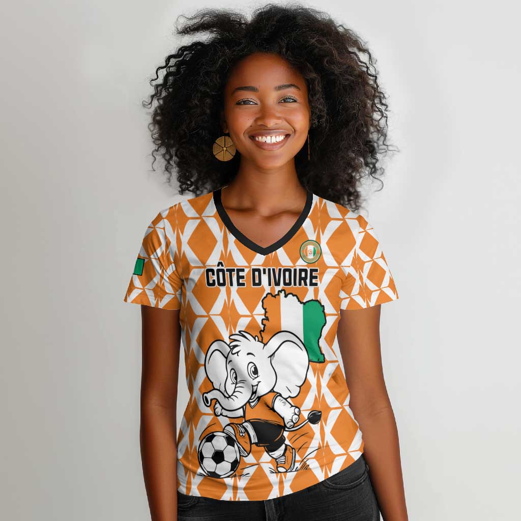 Custom Ivory Coast Football Women V-Neck T-Shirt Go Champions