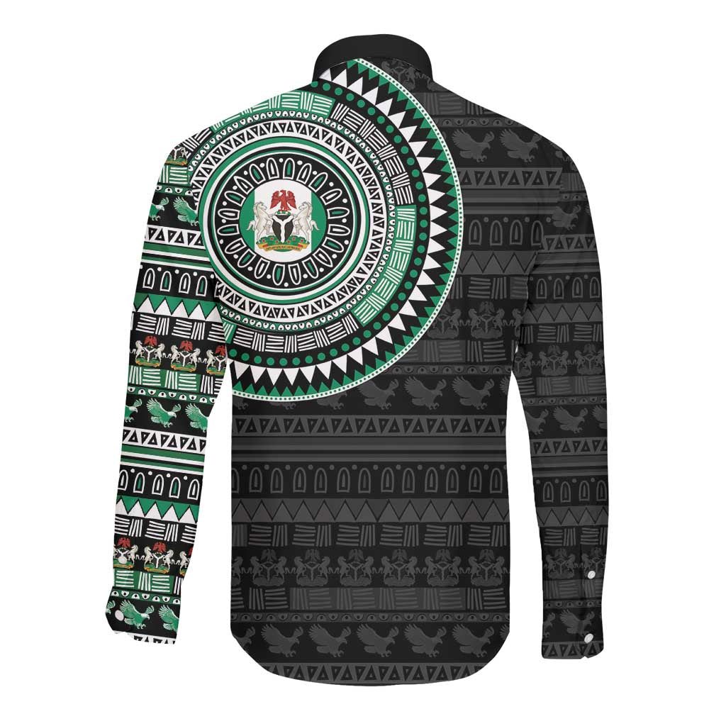 Nigeria African Tribal Pattern Long Sleeve Button Shirt Chest Arm Tattoo