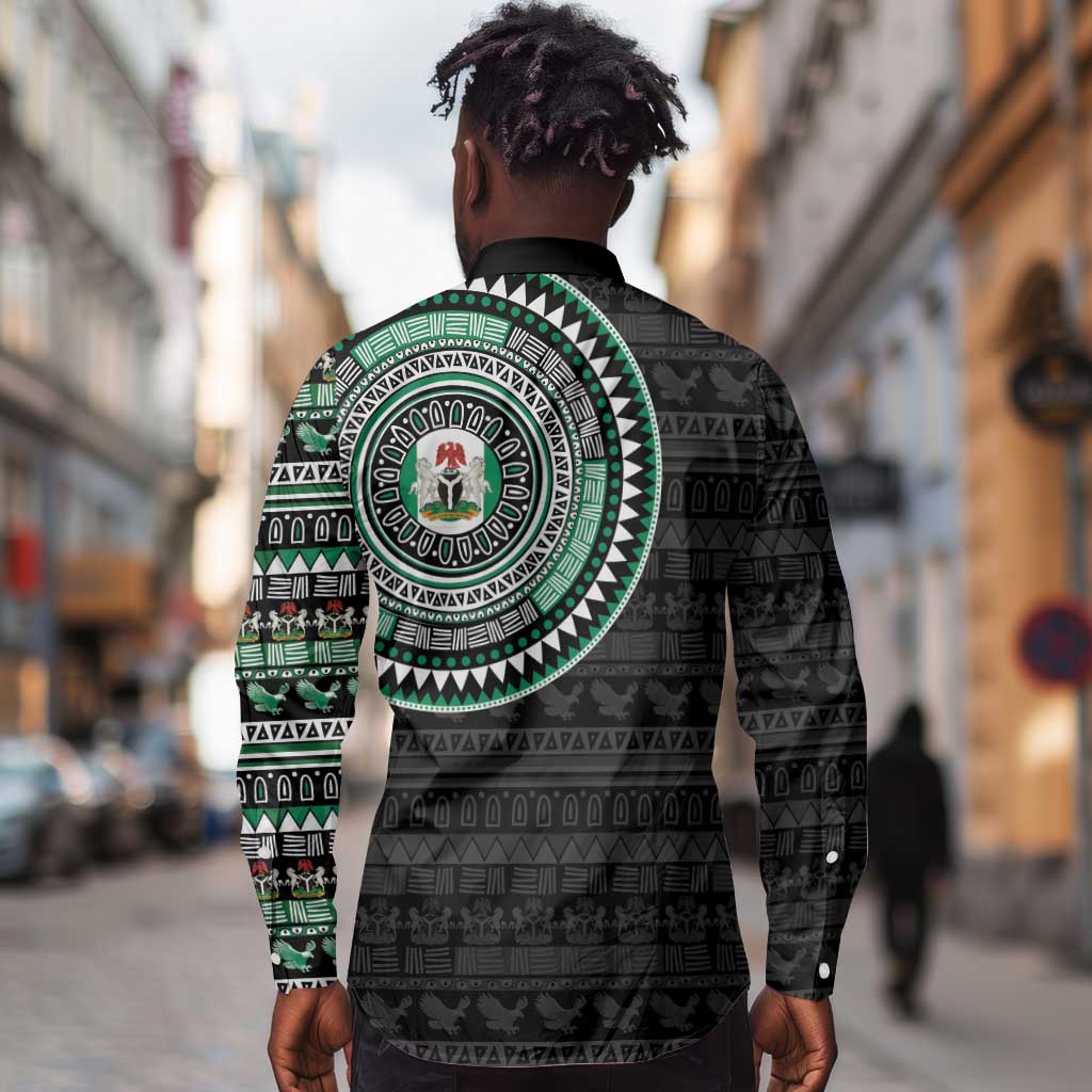 Nigeria African Tribal Pattern Long Sleeve Button Shirt Chest Arm Tattoo