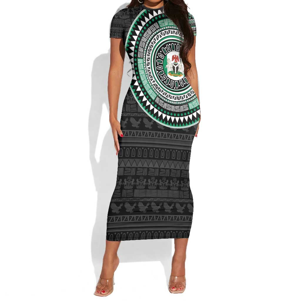 Nigeria African Tribal Pattern Short Sleeve Bodycon Dress Chest Arm Tattoo LT15