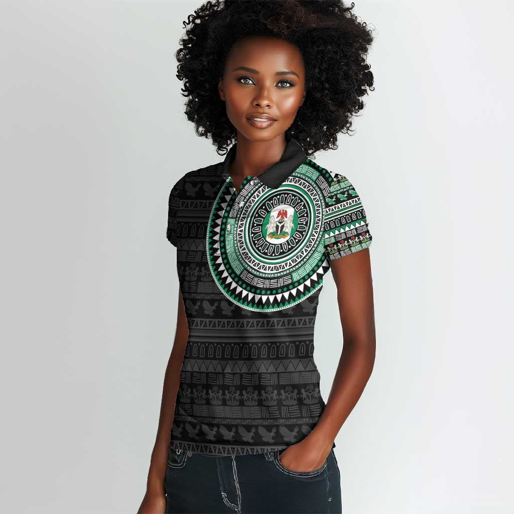 Nigeria African Tribal Pattern Women Polo Shirt Chest Arm Tattoo