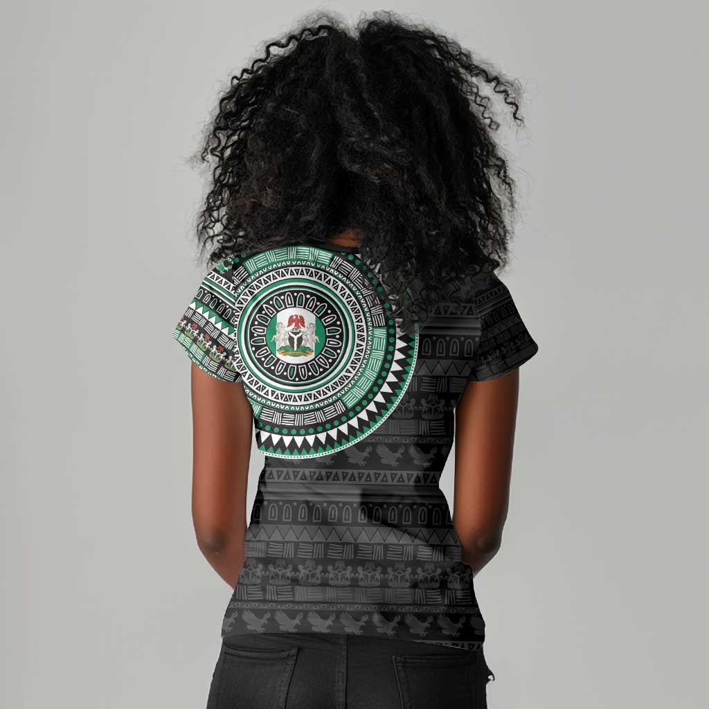 Nigeria African Tribal Pattern Women V-Neck T-Shirt Chest Arm Tattoo