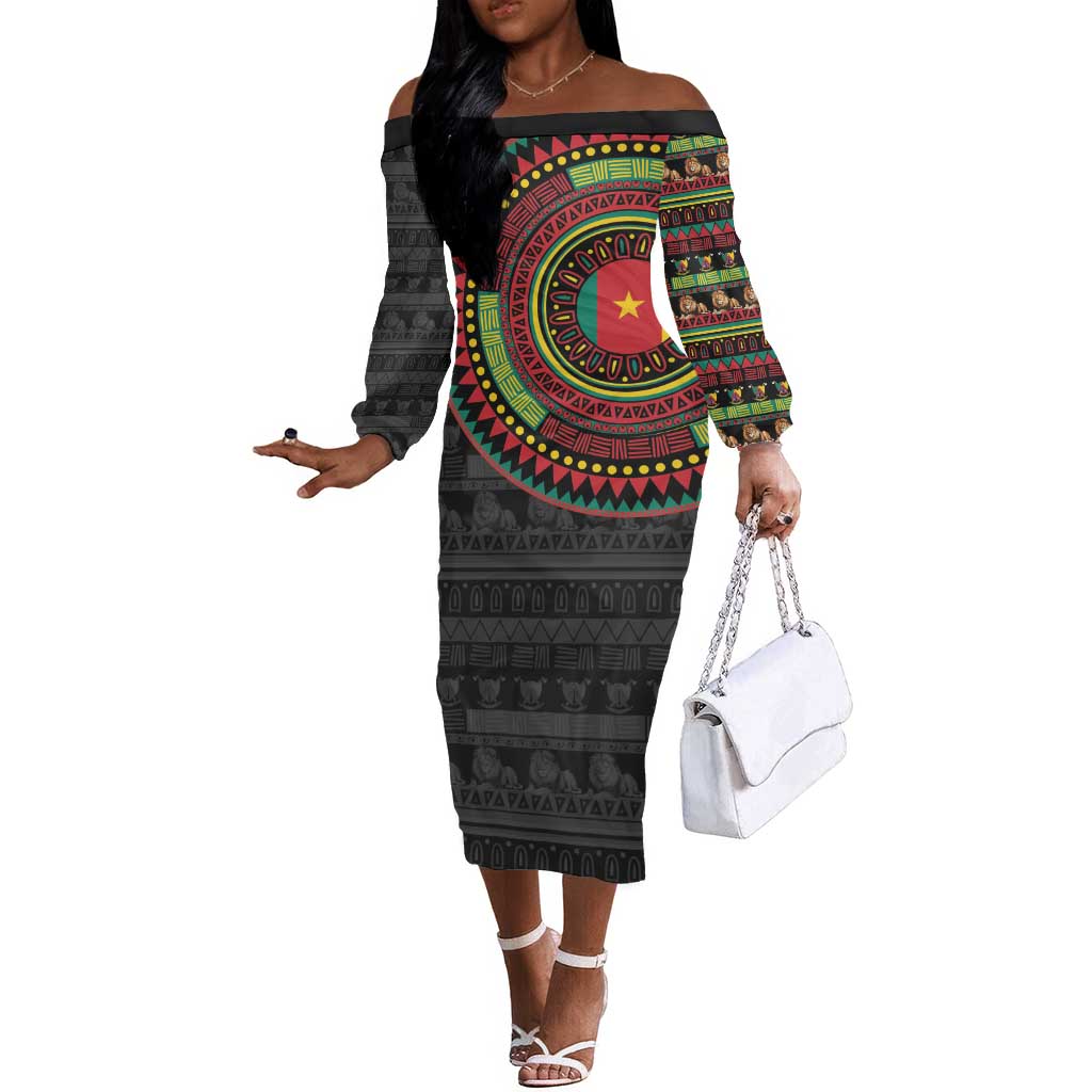 Cameroon African Tribal Pattern Off The Shoulder Long Sleeve Dress Chest Arm Tattoo