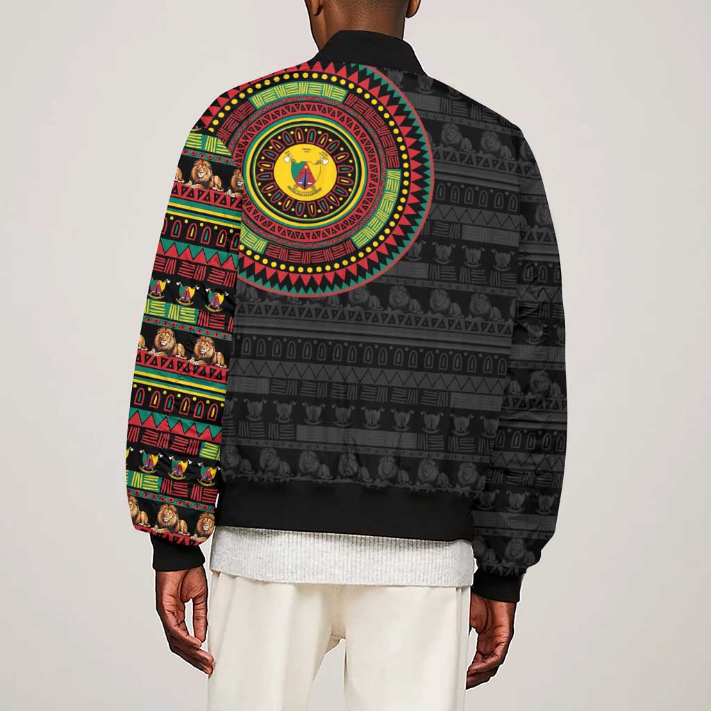 Cameroon African Tribal Pattern Sleeve Zip Bomber Jacket Chest Arm Tattoo