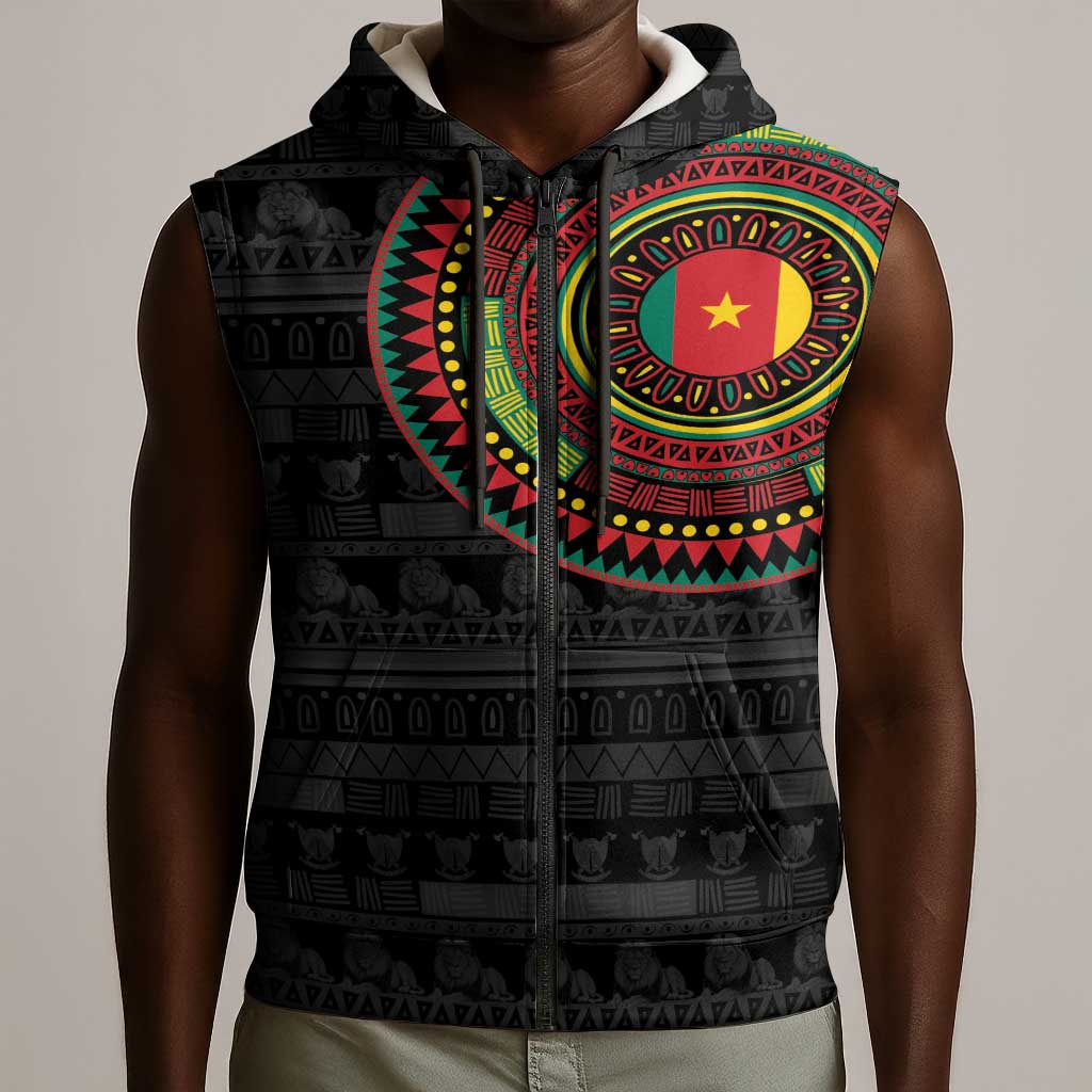 Cameroon African Tribal Pattern Sleeveless Zip Hoodie Chest Arm Tattoo - African Pride
