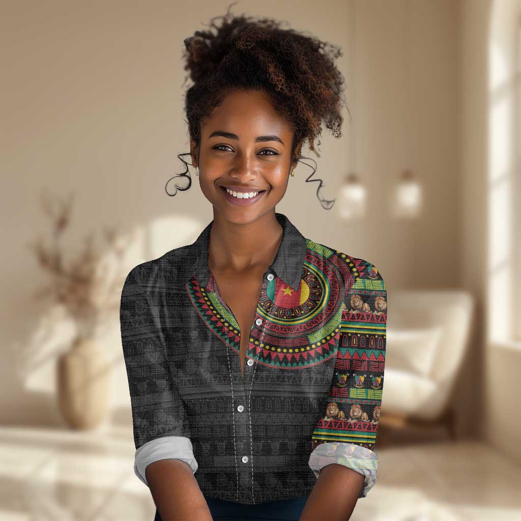 Cameroon African Tribal Pattern Women Casual Shirt Chest Arm Tattoo