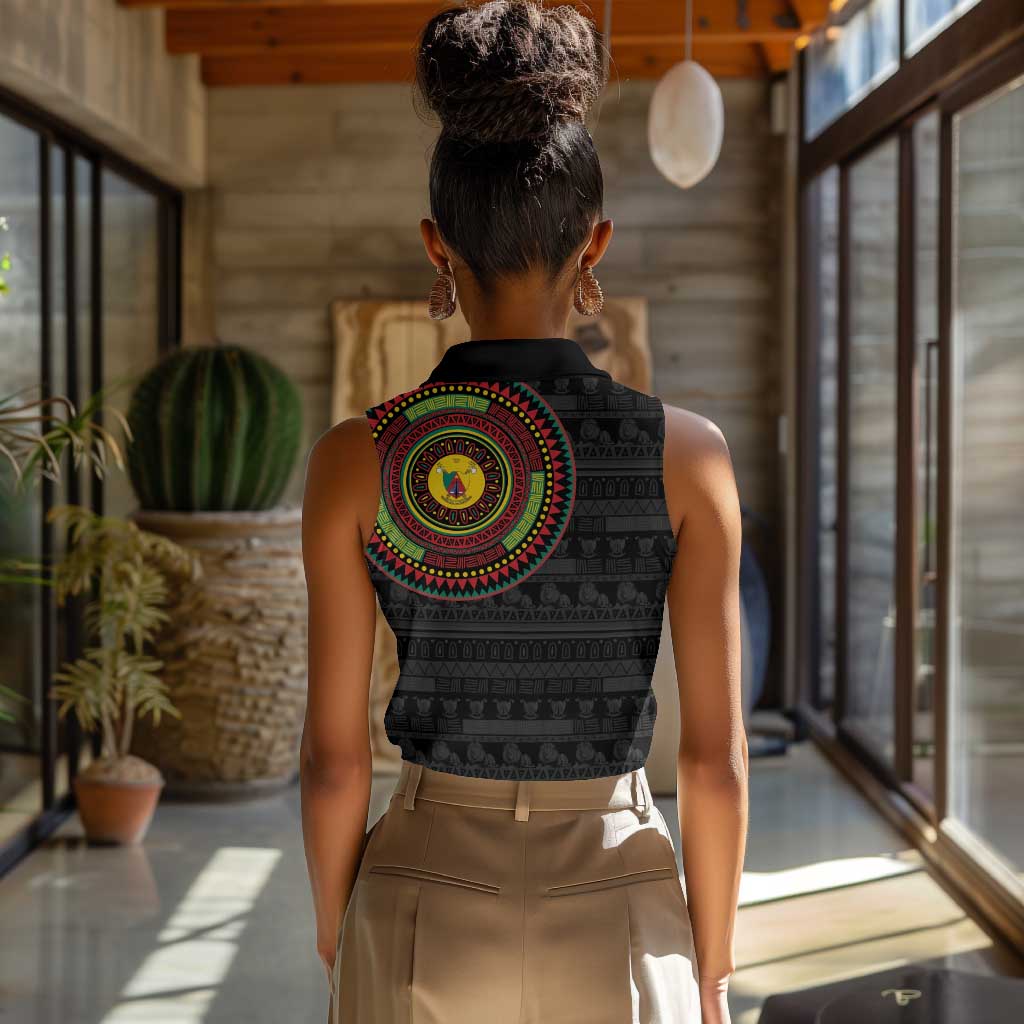 Cameroon African Tribal Pattern Women Sleeveless Polo Shirt Chest Arm Tattoo