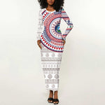 Liberia African Tribal Pattern Long Sleeve Bodycon Dress Chest Arm Tattoo LT15