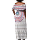 Liberia African Tribal Pattern Off Shoulder Maxi Dress Chest Arm Tattoo